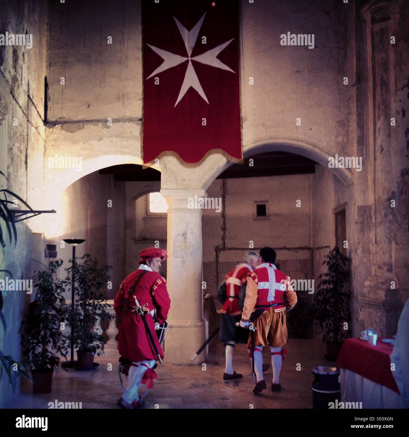 Inguardia lebende Geschichtsgruppe in Birgu, Cottonera, Valletta, Malta Stockfoto