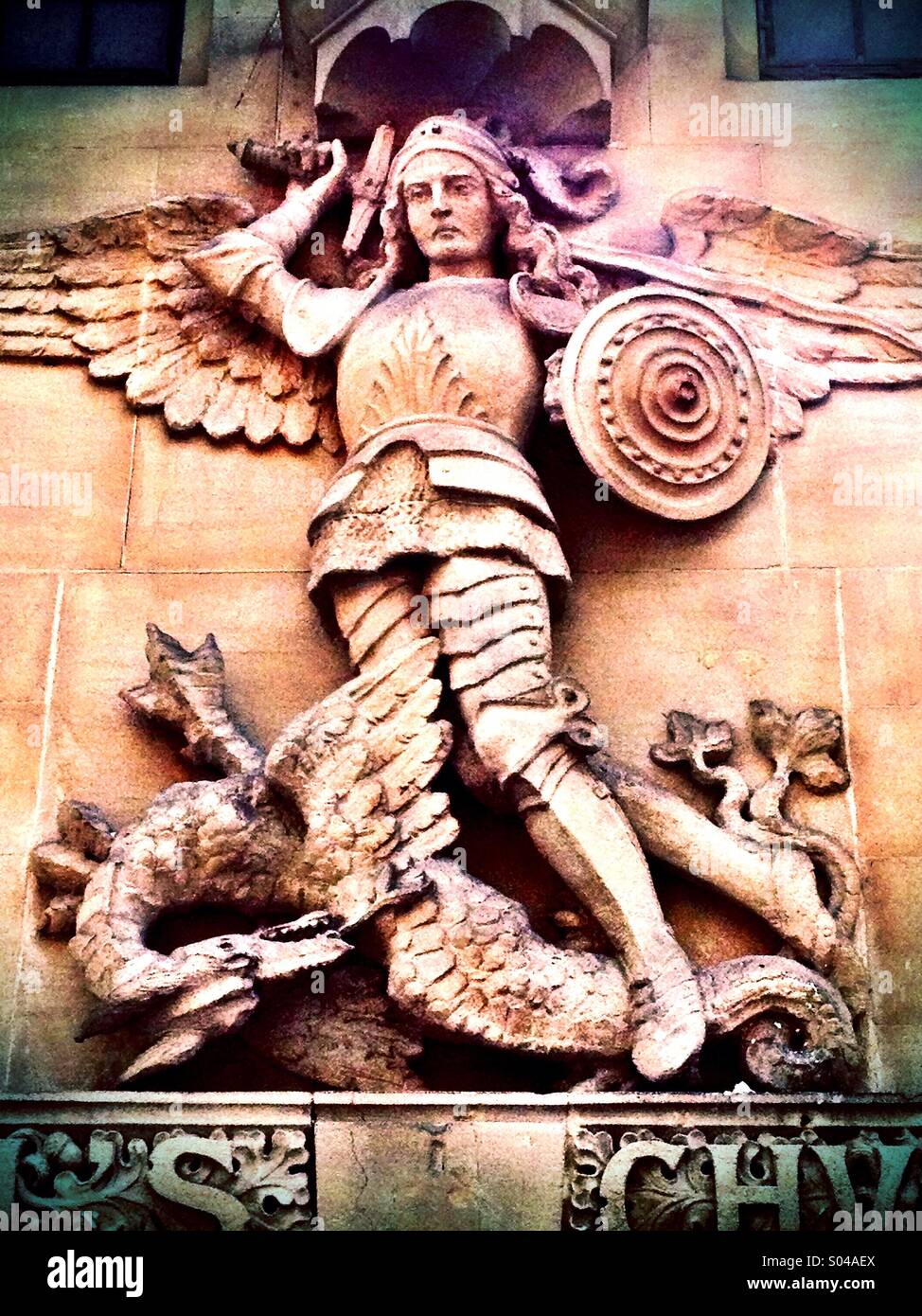 St. Georg und der Drache - Smartphone-aufgenommenes Stockfoto