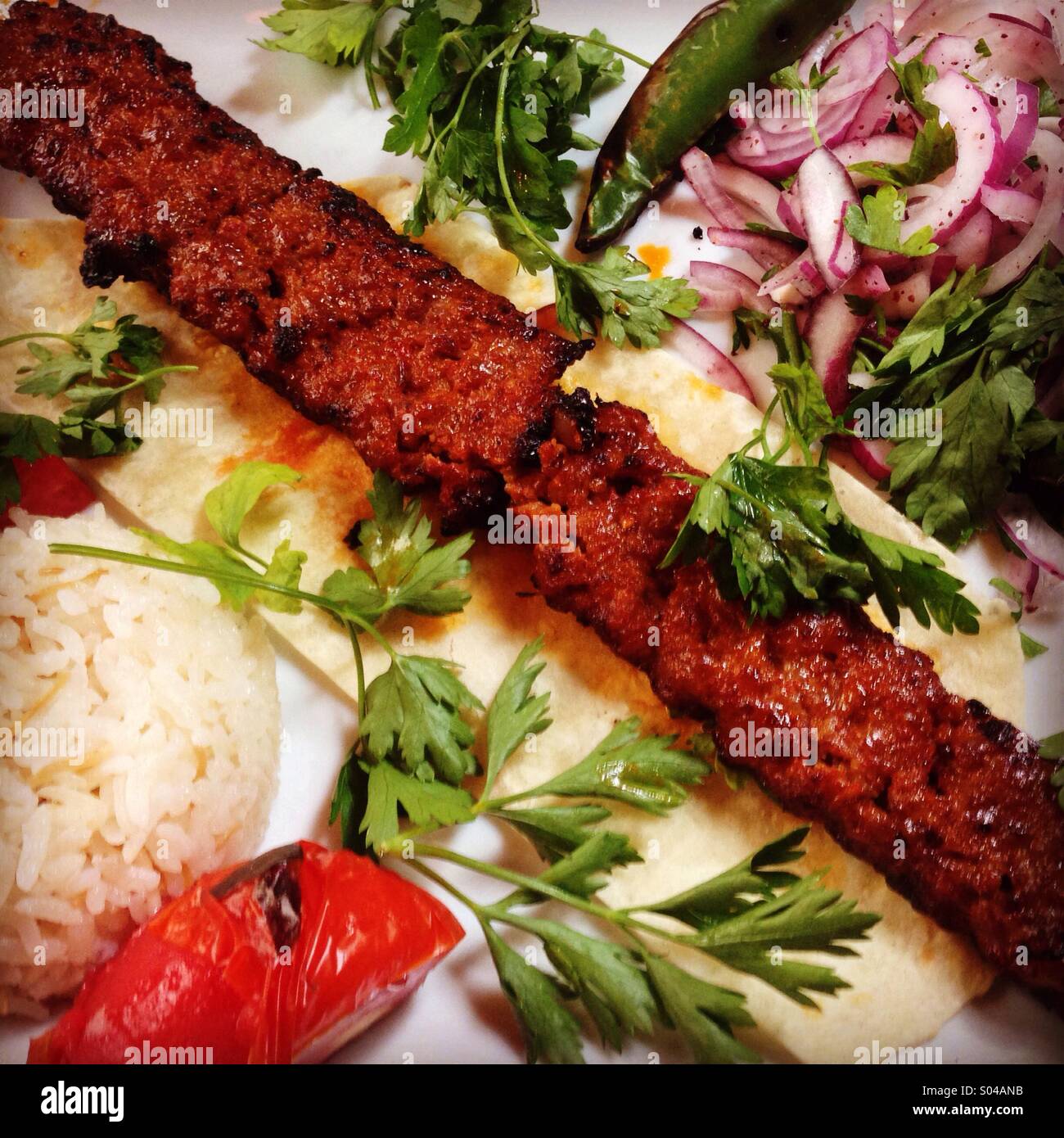 Adana Kebab, türkische Restaurant, Sofia, Bulgarien Stockfoto