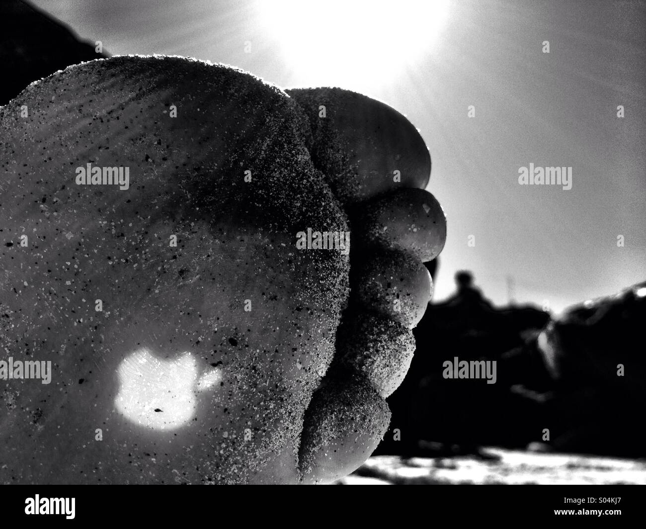 Apple-Logo auf meinem Fuß Kunst reflektiert Stockfoto