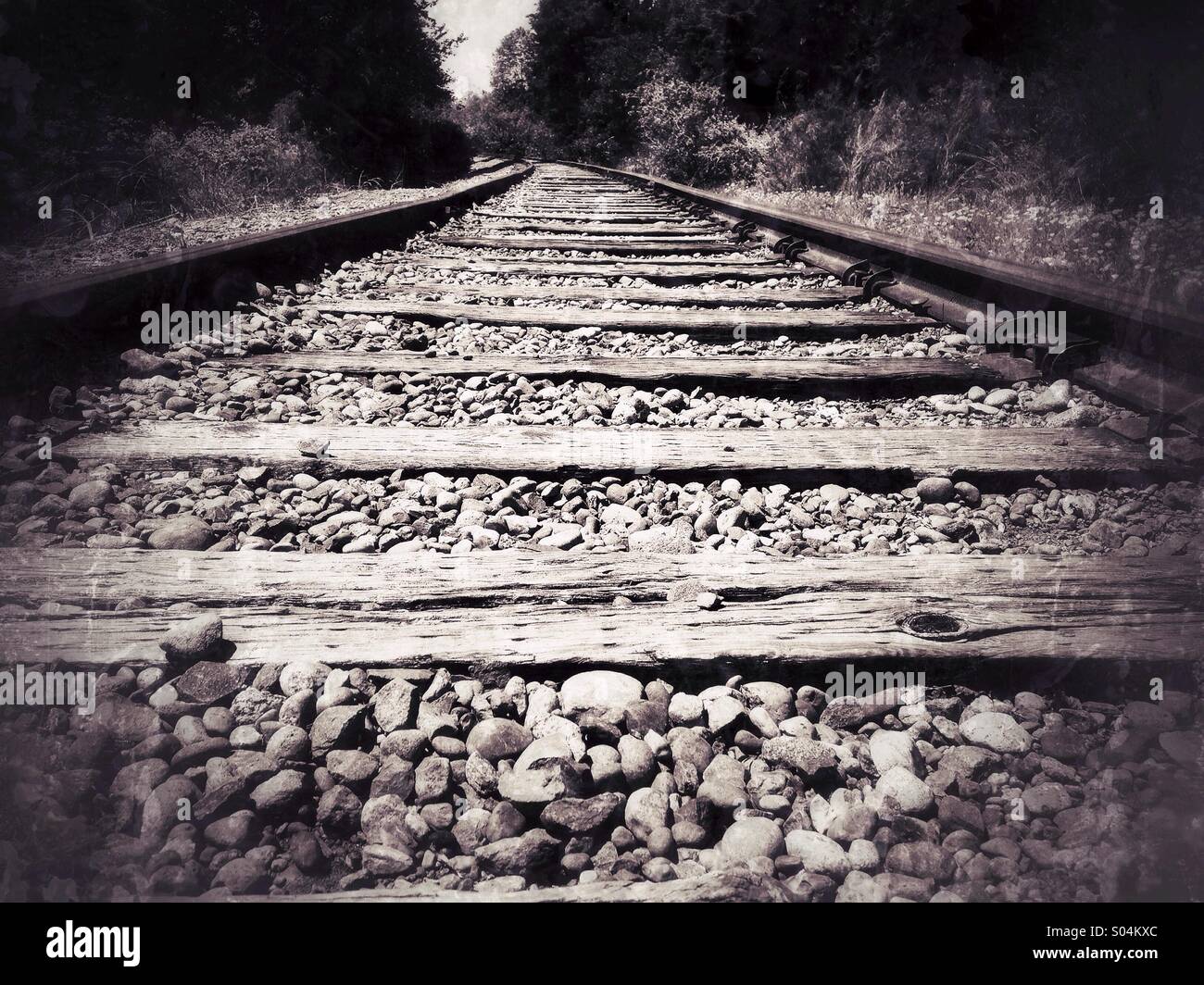 Eisenbahnverbindungen und Gleise in Sepia-Ton. Stockfoto