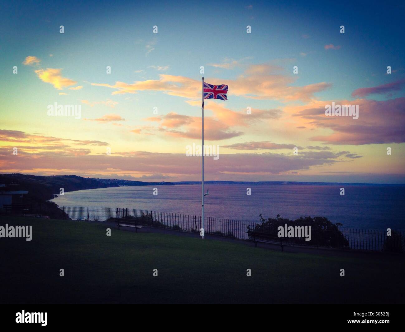 Sonnenuntergang Union Jack Stockfoto