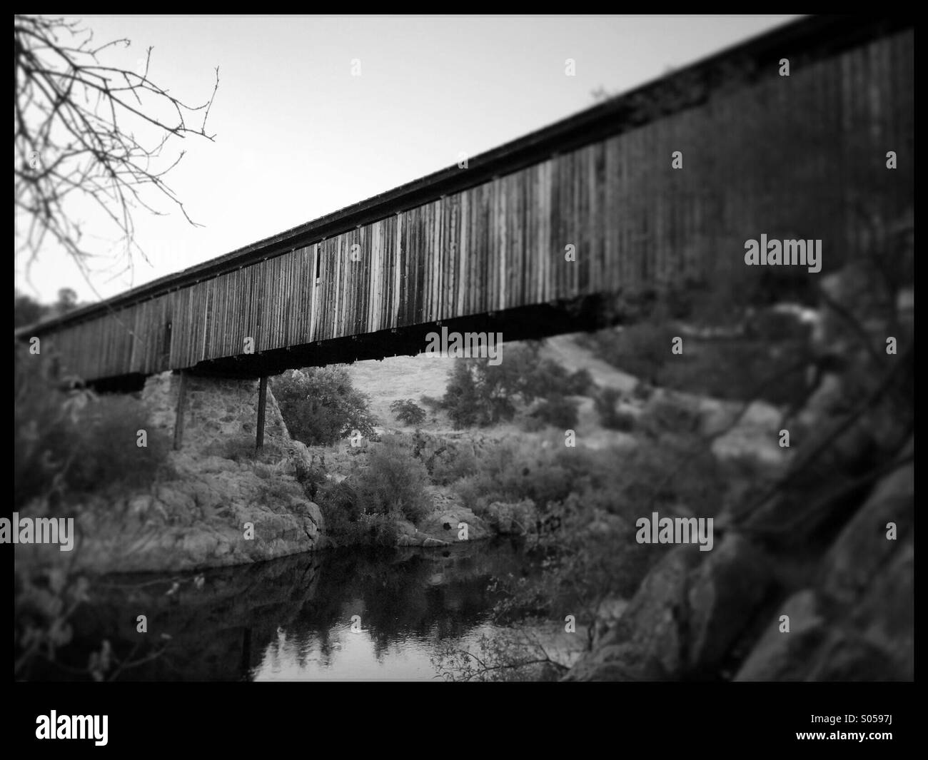 Knights Ferry Covered Bridge. Knights Ferry, Kalifornien, USA Stockfoto