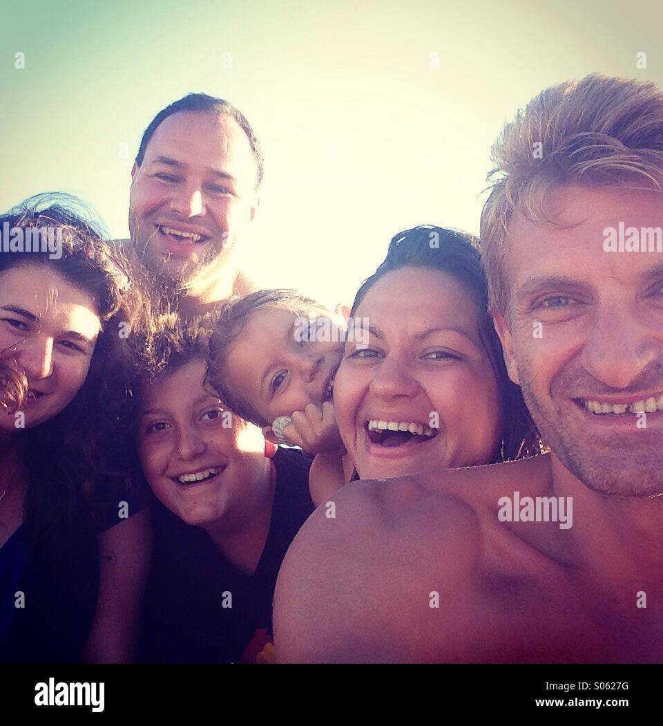 Selfie, Sommer und Freunde Stockfoto