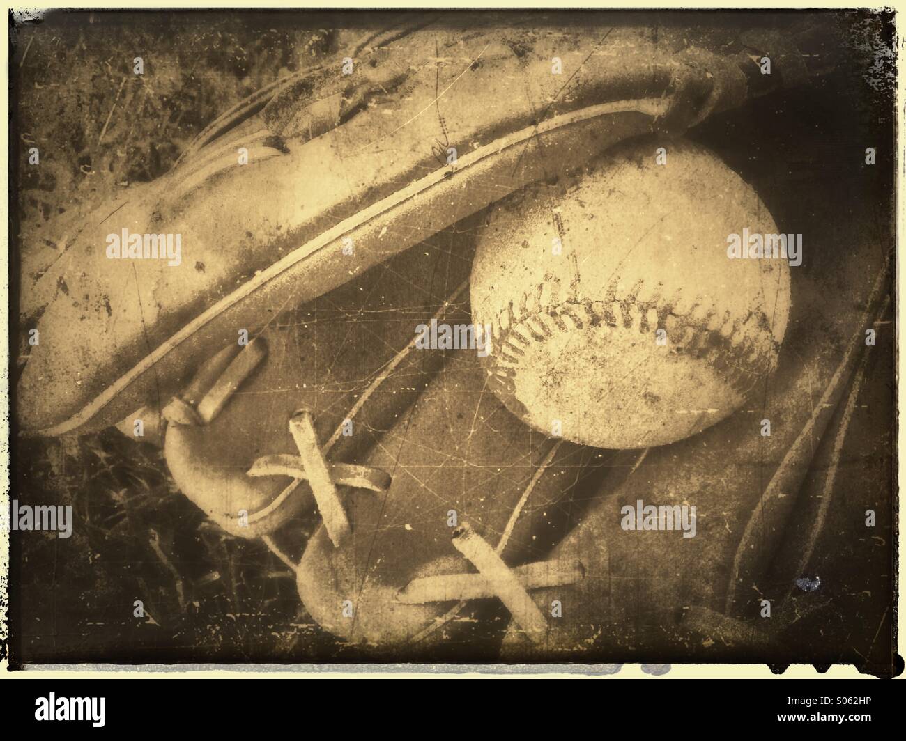 Vintage Baseball und Handschuh Stockfoto