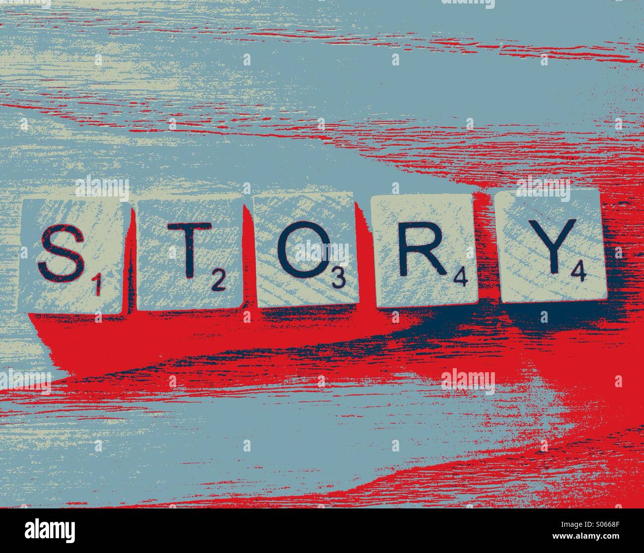 Pop-Art Stil Foto zeigt Buchstaben die Wort Geschichte Stockfoto