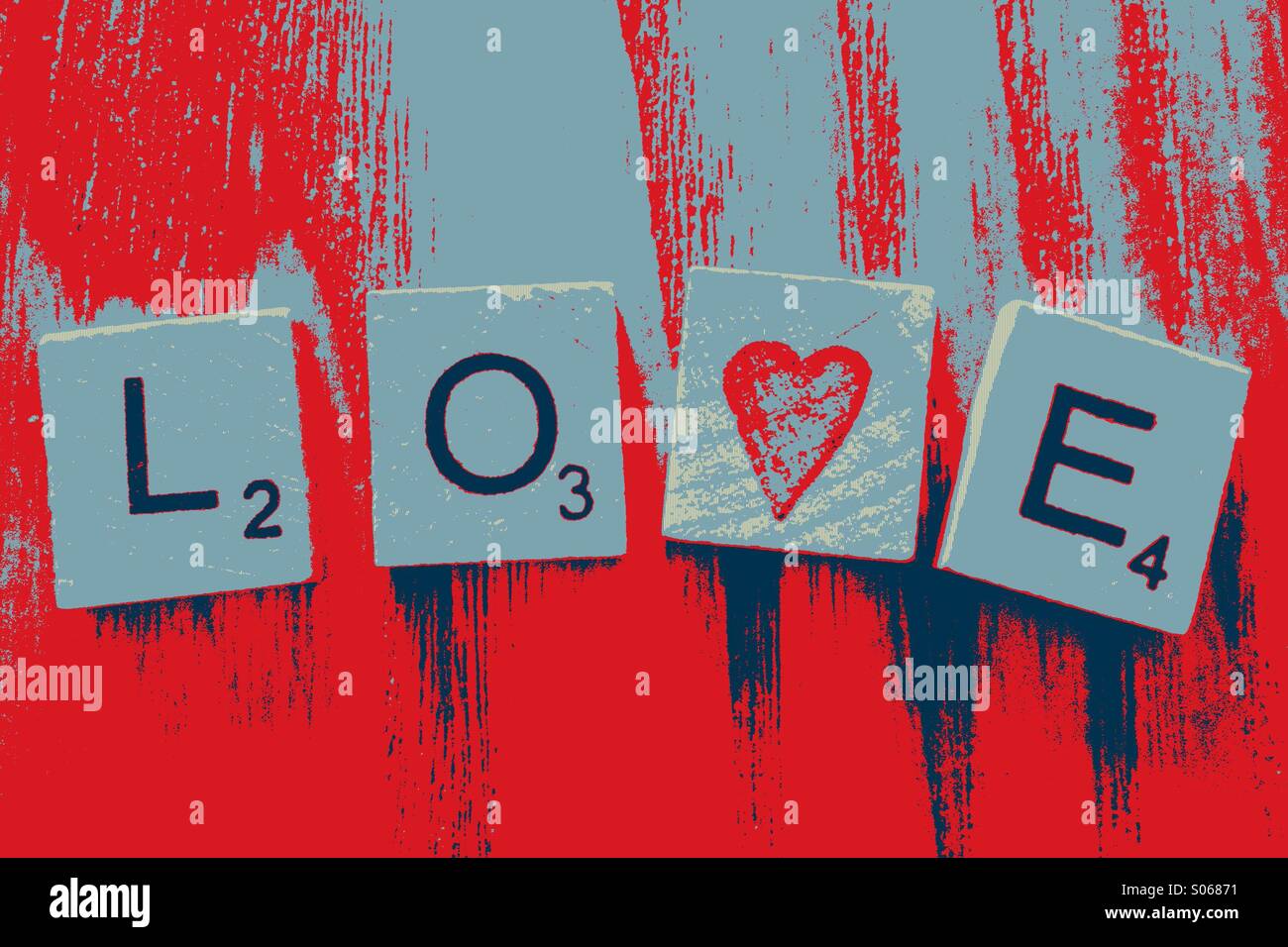 Pop-Art Stil Foto von Buchstaben das Wort Liebe Stockfoto