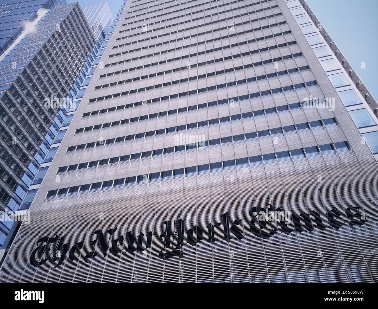 Außen an der New York Times aufbauend auf 8th Avenue in Midtown Manhattan, NYC. Stockfoto