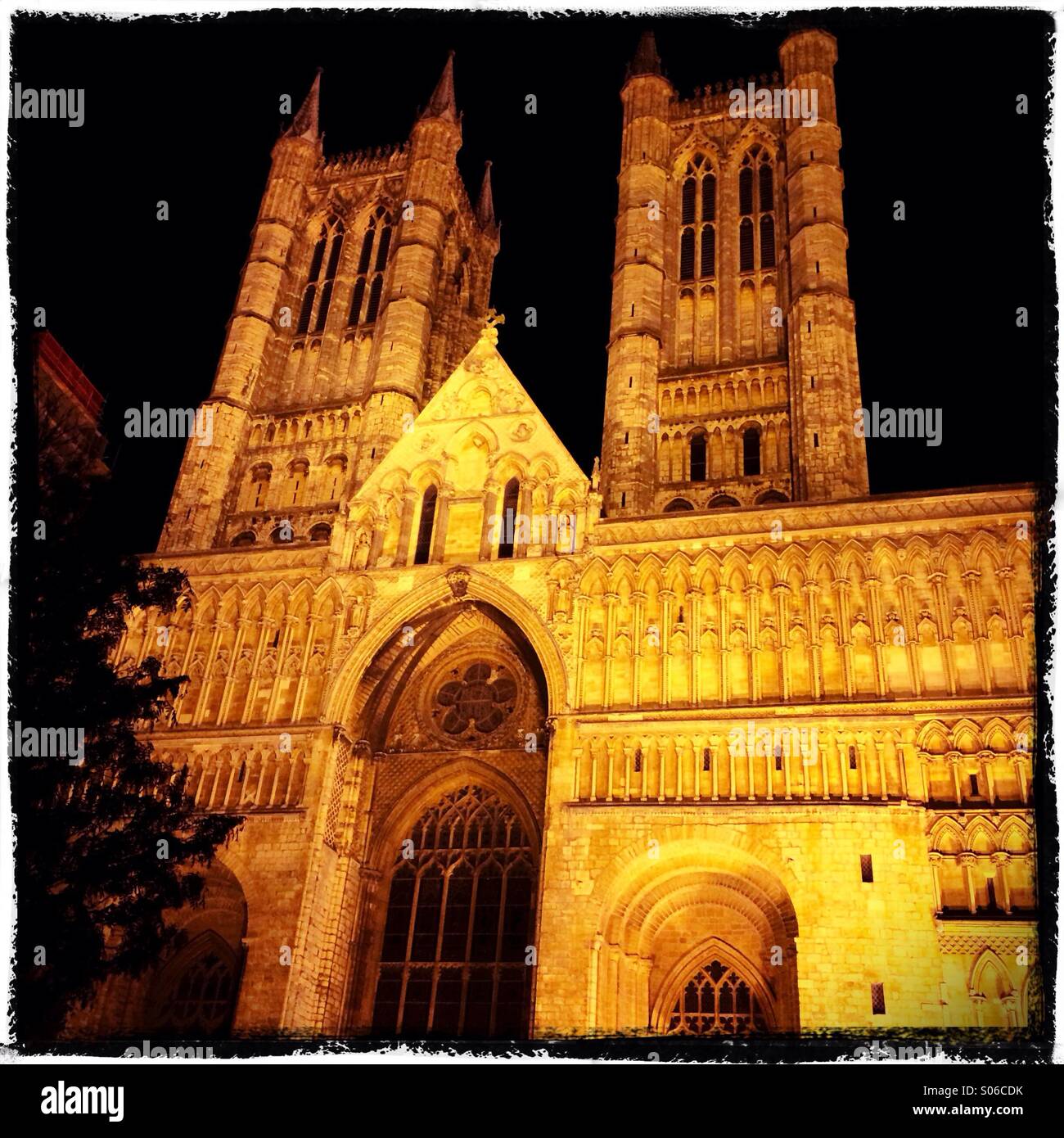 Kathedrale von Lincoln UK in der Nacht Stockfoto