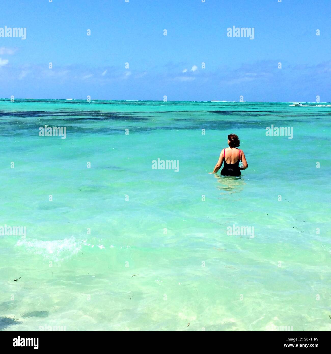 Frau, Schwimmen im Indischen Ozean, Mauritius Stockfoto