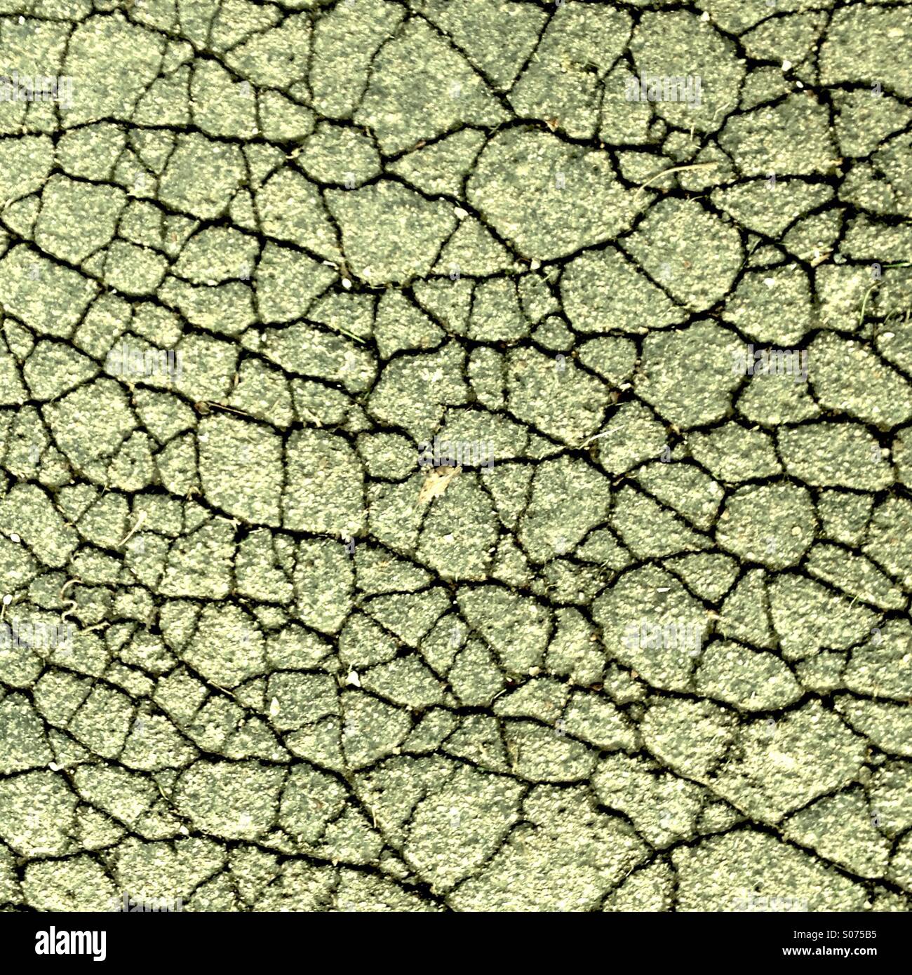 Durch die Ritzen fallen: close-up der rissige Oberfläche eines alten Weg - Smartphone-aufgenommenes Stockfoto