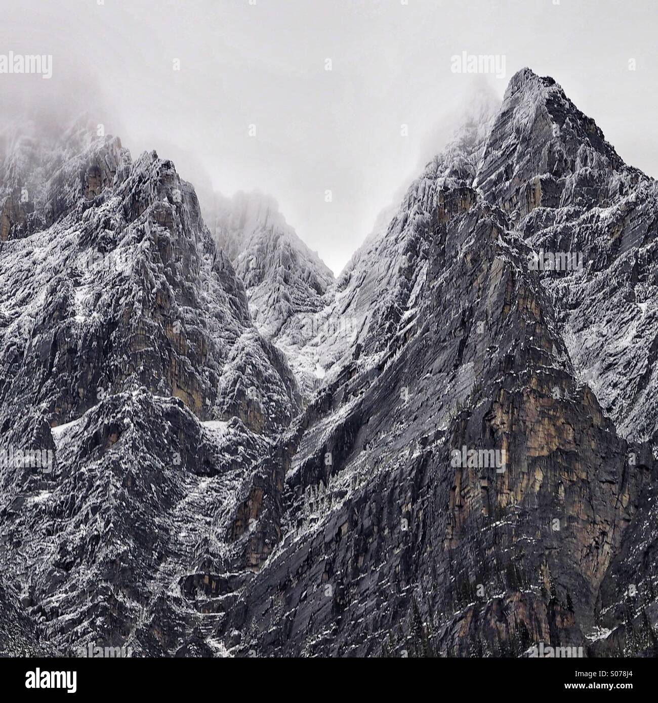 Rocky Mountains Gipfel mit fallen Schnee Stockfoto