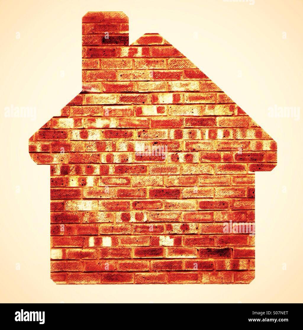 Haus-Symbol - förmige Haus Ziegel - Smartphone-aufgenommenes Stockfoto