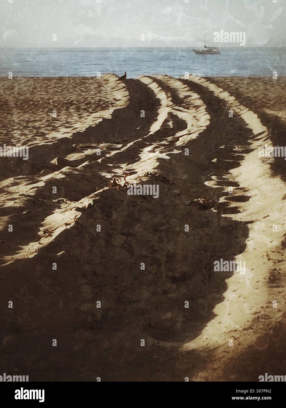 Tracks zu East Beach Santa Barbara, Kalifornien USA - Smartphone-aufgenommenes Stockfoto