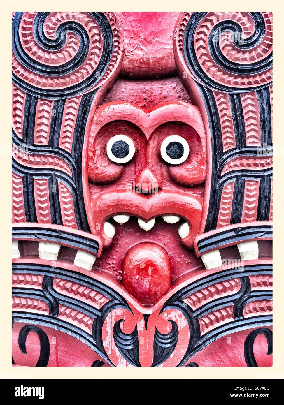 Historischen Maori Carving, Neuseeland Stockfoto