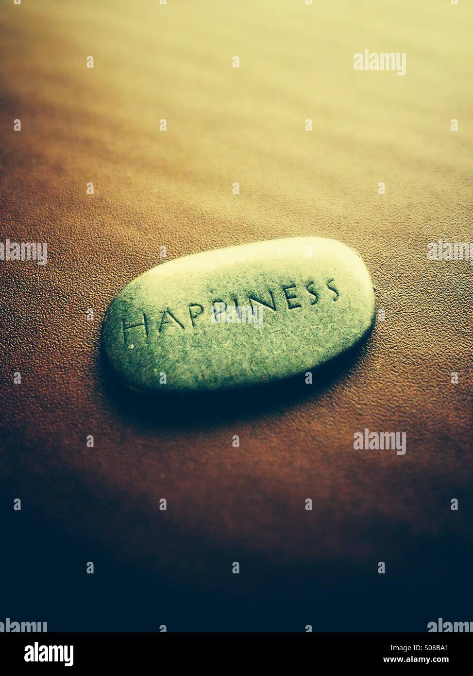 Das Wort Glück auf einem Stein geschnitzt Stockfoto