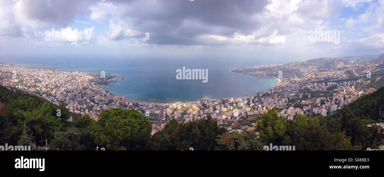 Panorama-Meerblick aus dem Harisa - Jounieh - Libanon Stockfoto