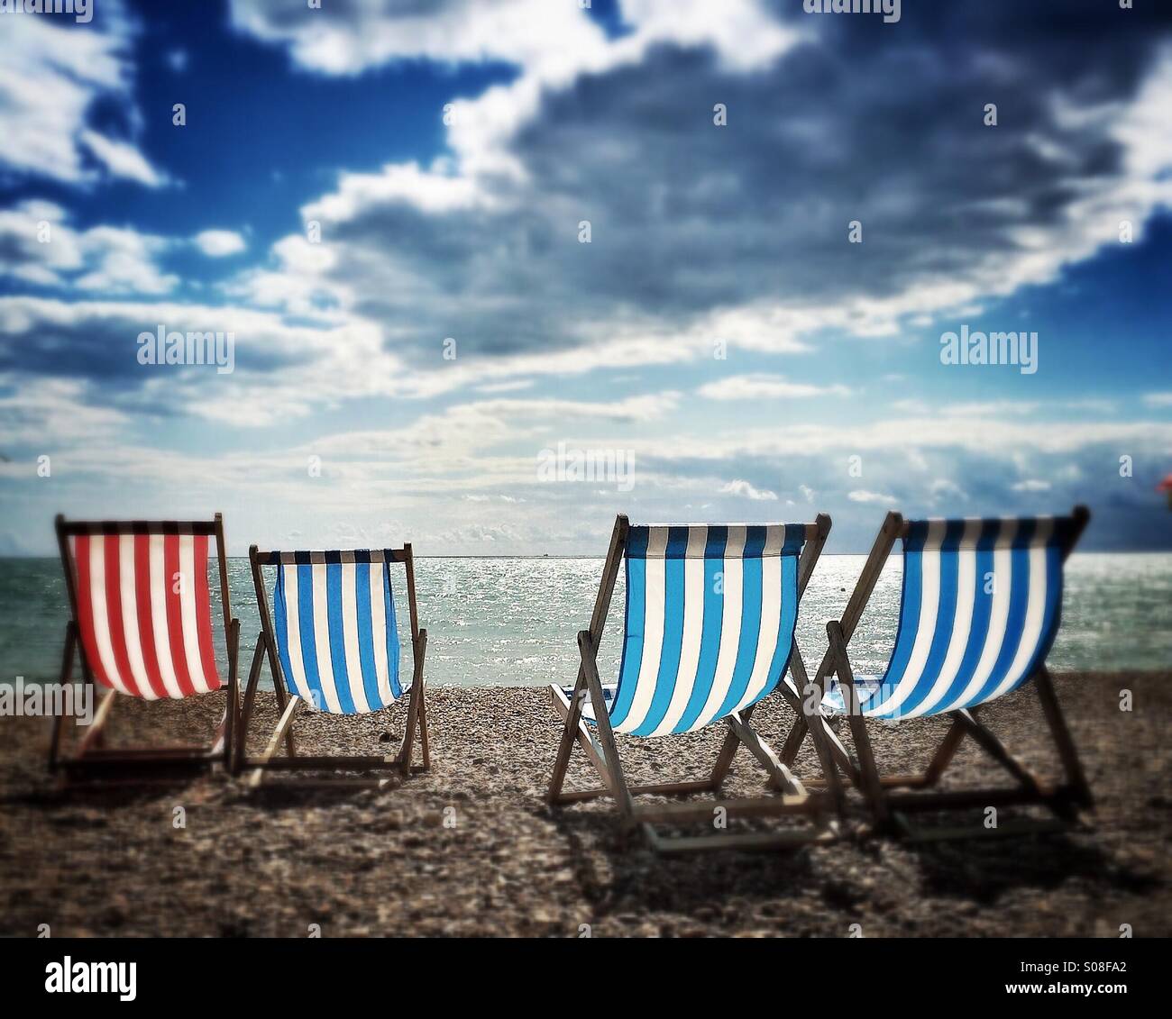 Liegestühle von Brighton Stockfoto