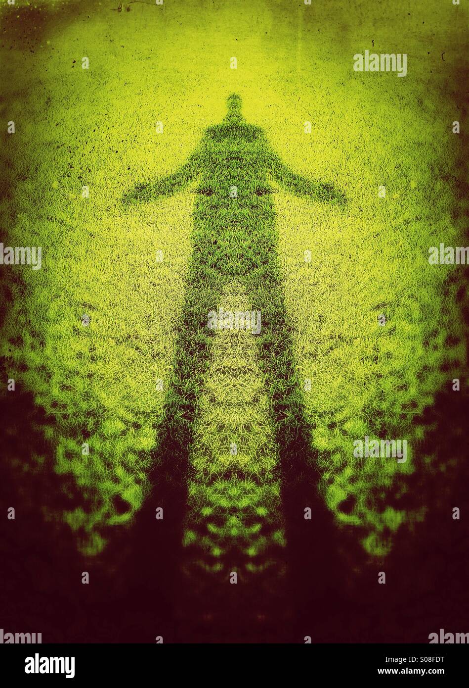 Riesige grüne Mann - hoch Schatten eines Mannes Stockfoto