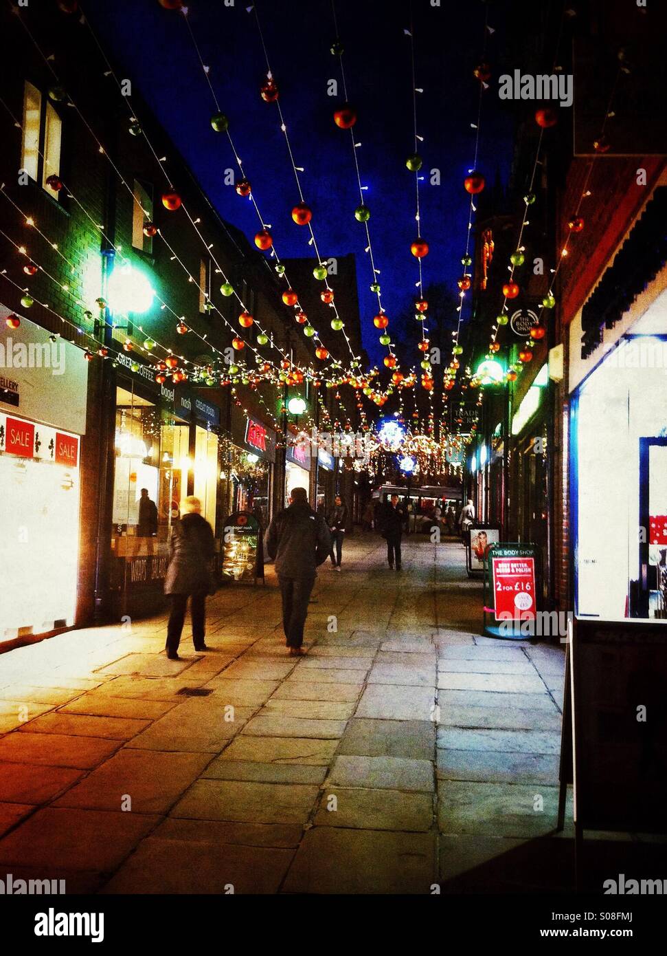 Weihnachtsbeleuchtung Coppergate Einkaufszentrum York North Yorkshire England UK Stockfoto