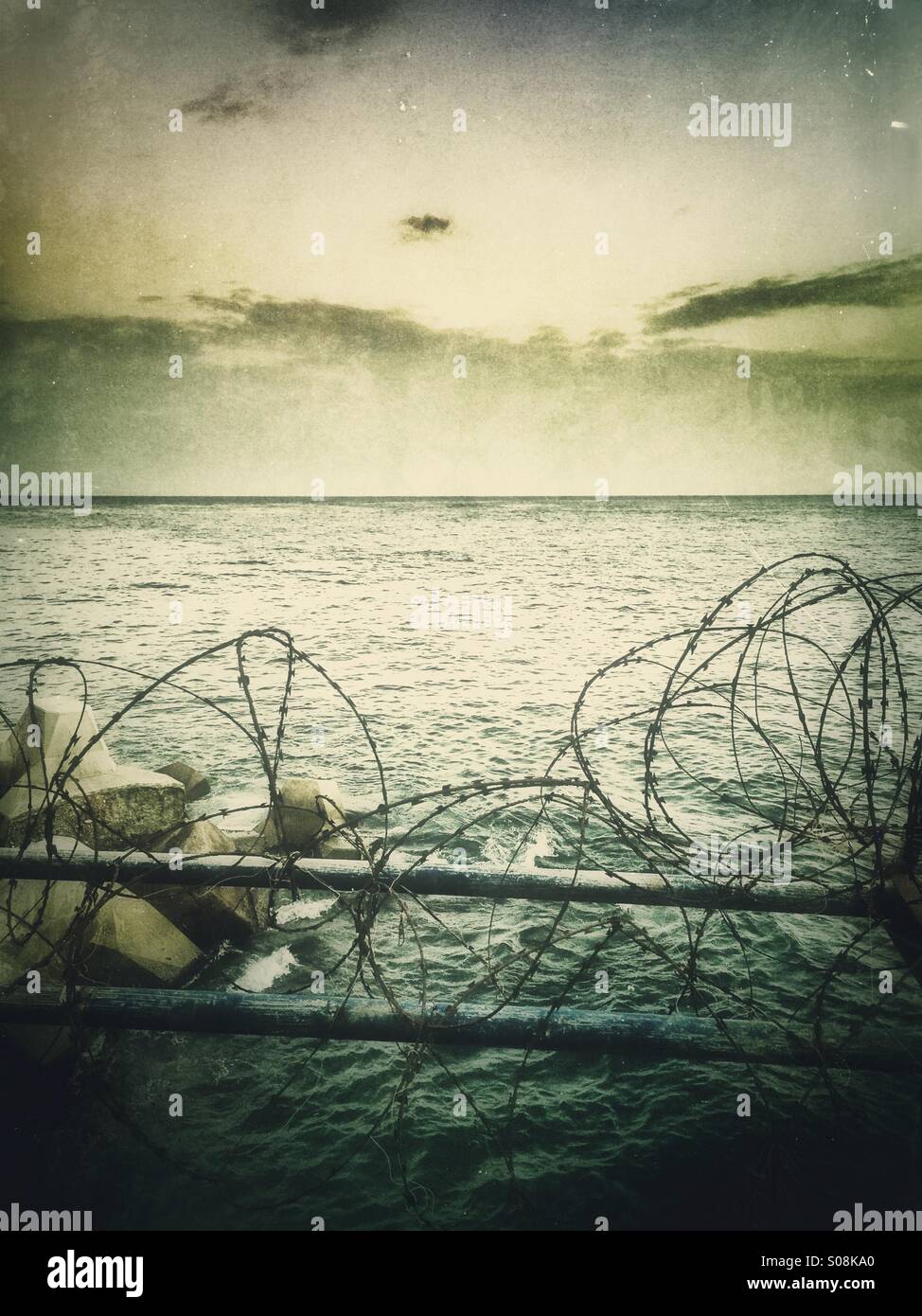 Klingenbänder am Meer - Smartphone-aufgenommenes Stockfoto