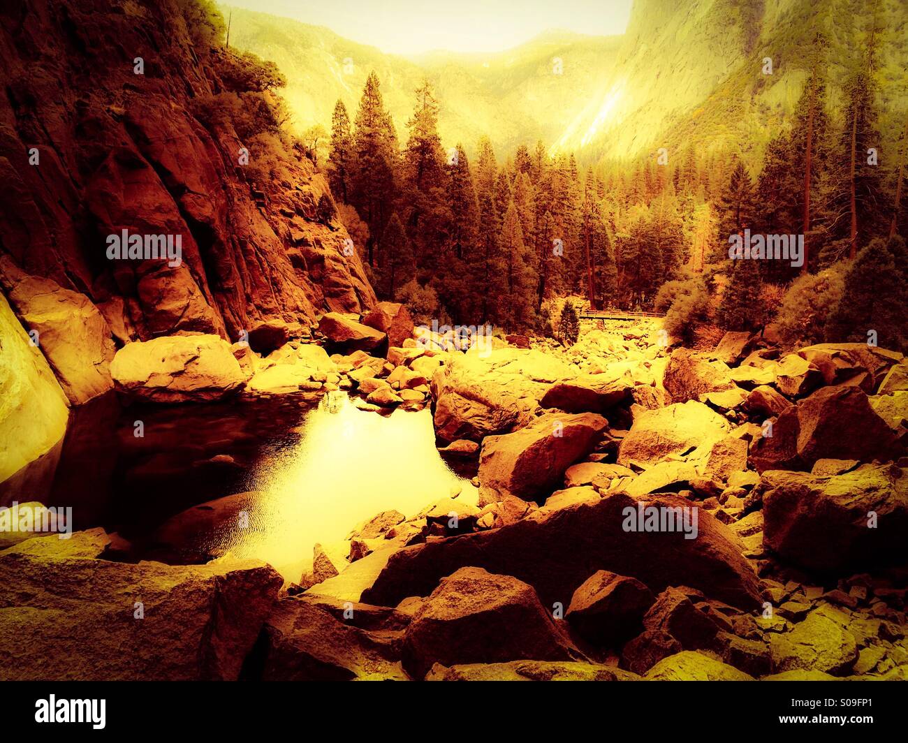 Yosemite-Berg-Szene. Yosemite Valley, Yosemite-Nationalpark, Mariposa County, Kalifornien, USA - Smartphone-aufgenommenes Stockfoto