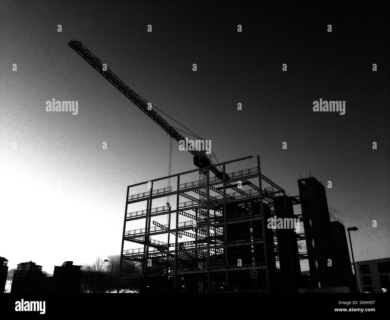 Baustelle mit Kran, Leeds, Nordengland Stockfoto