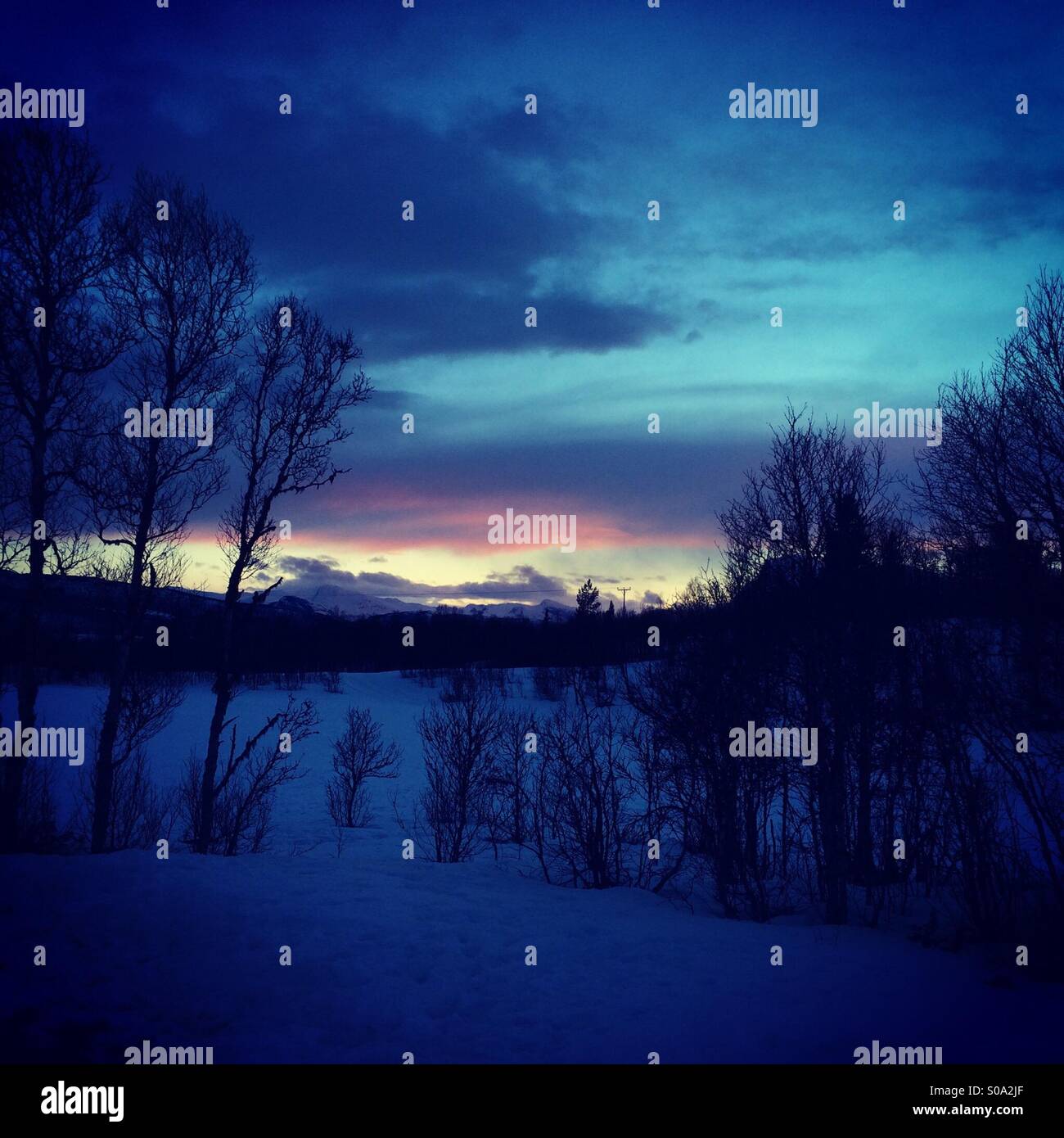 Norwegischen Winter Sonnenuntergang Stockfoto