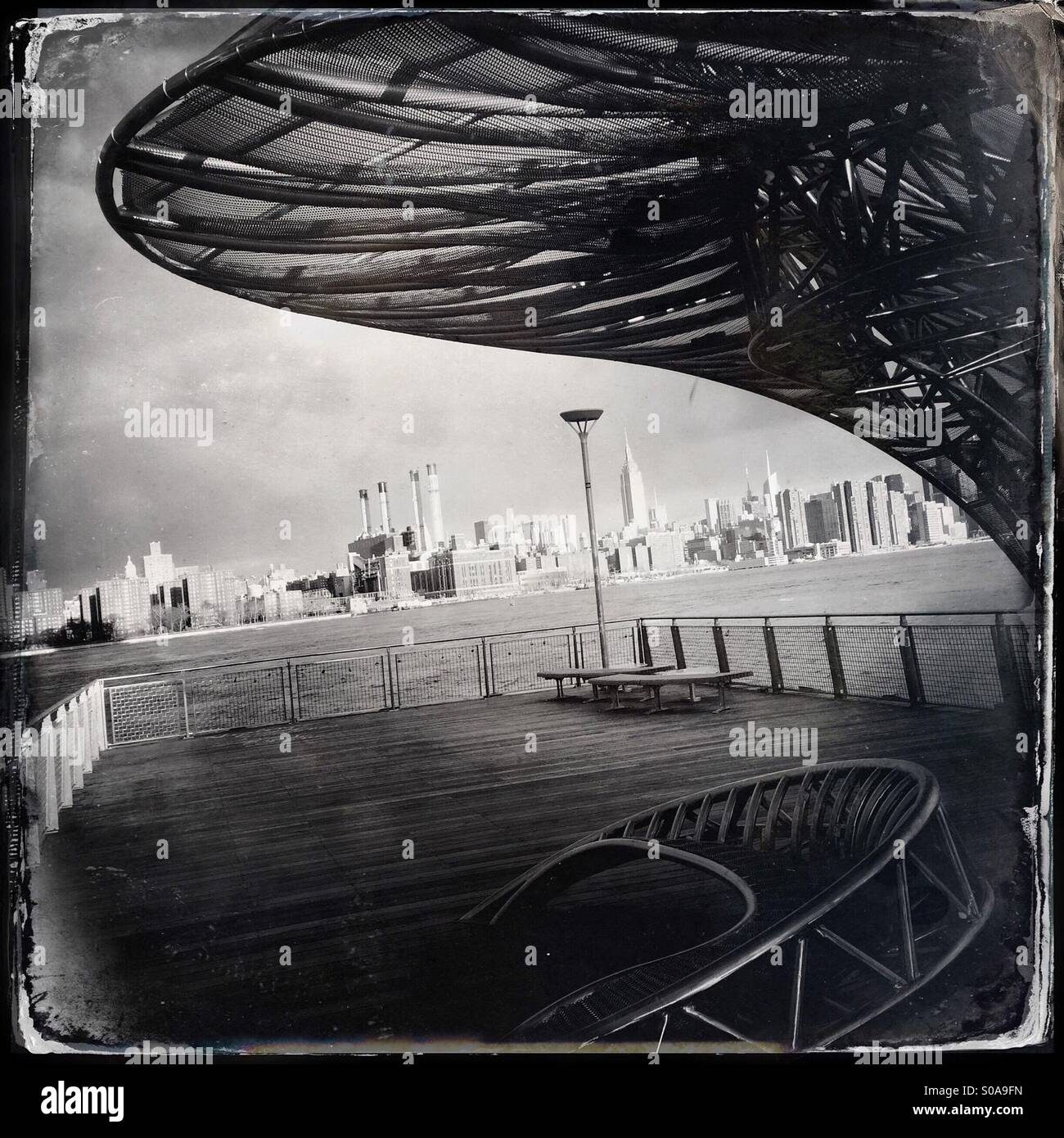 Ferrotypie Foto von Brooklyn Waterfront und New York City Stockfoto