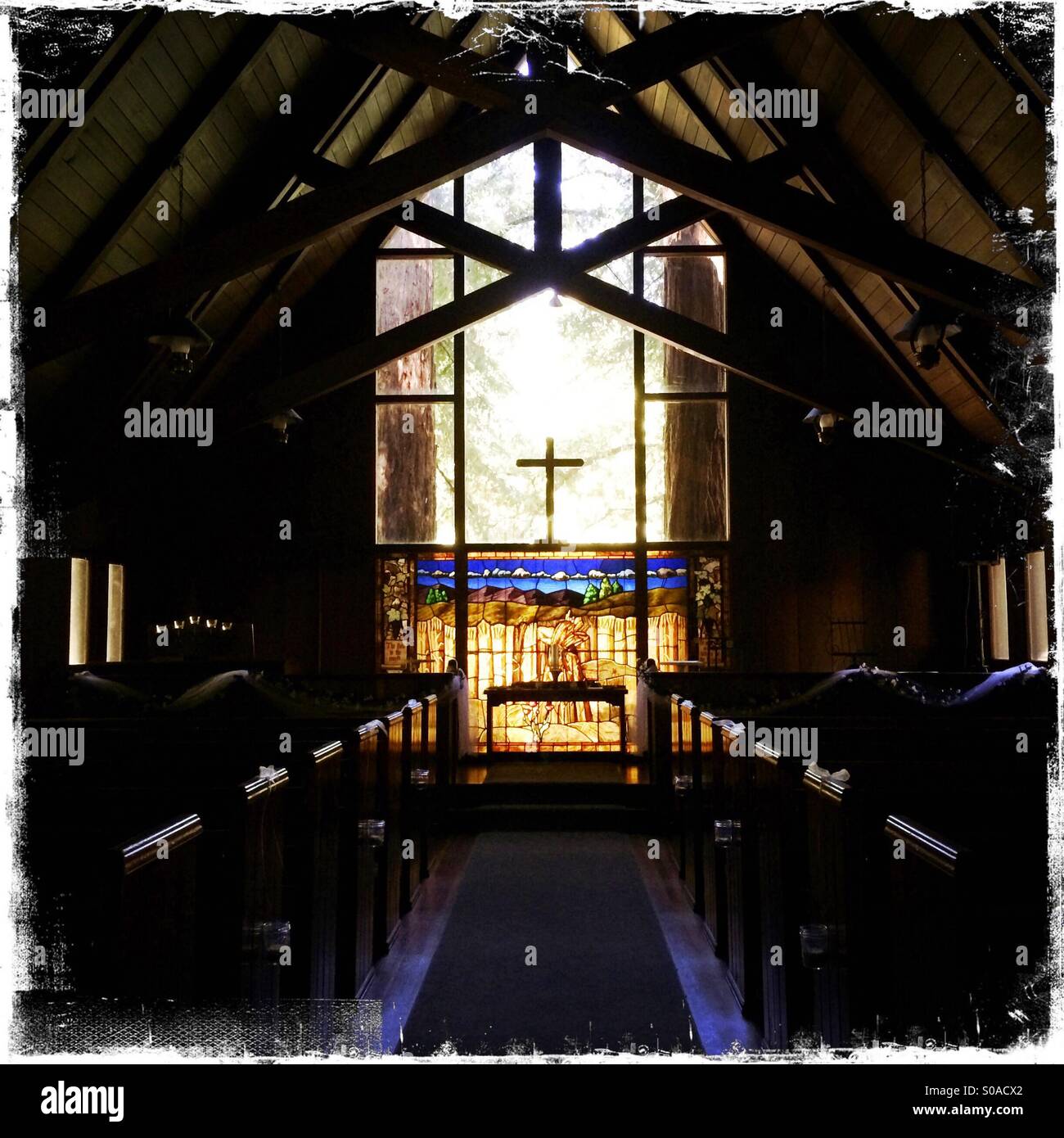 Historische Kapelle innen am Mount Hermon Conference Center. Santa Cruz County, California, USA Stockfoto