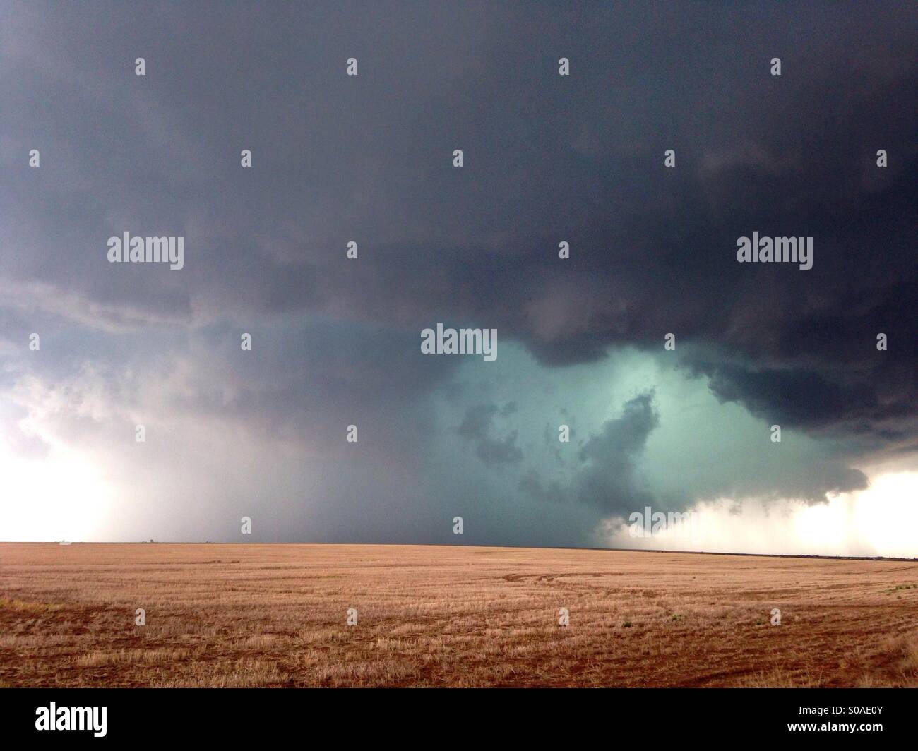 Ein dunkler Sturm über ein Feld im östlichen Colorado. Stockfoto