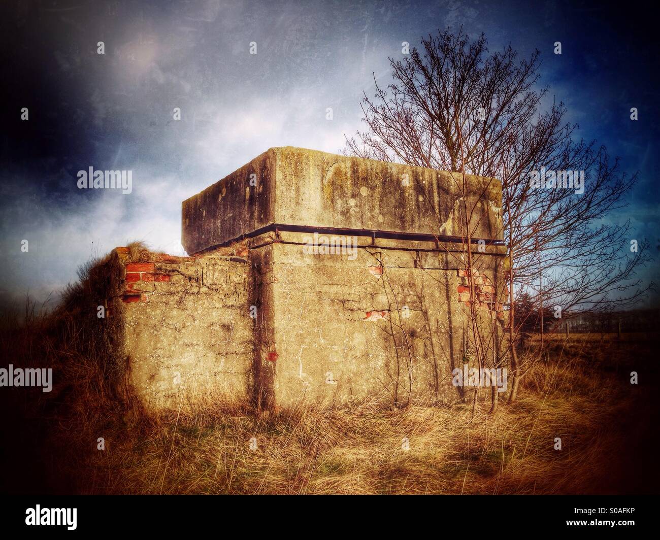 Schlacht-HQ auf dem stillgelegten WW2-Flugplatz der RAF Wellingore, Lincolnshire, England. - Smartphone-aufgenommenes Stockfoto