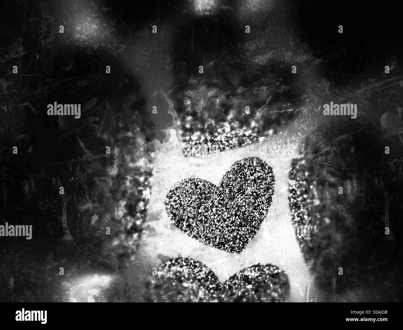 Schwarz und weiß verschwimmen Grunge strukturierte Valentinstag Herzen Stockfoto