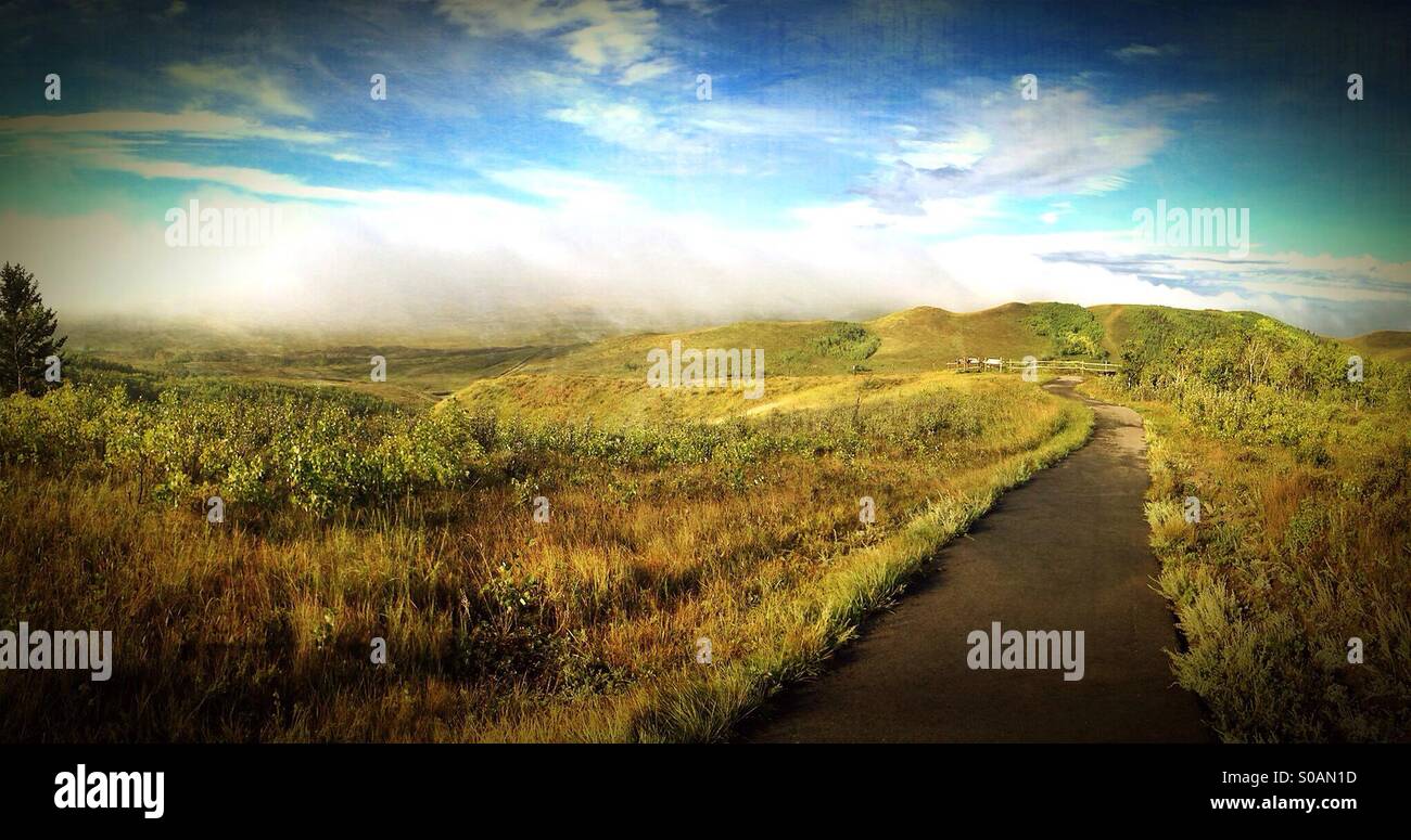 Fluss Nebel von Glenbow Ranch Provincial Park gesehen. Stockfoto