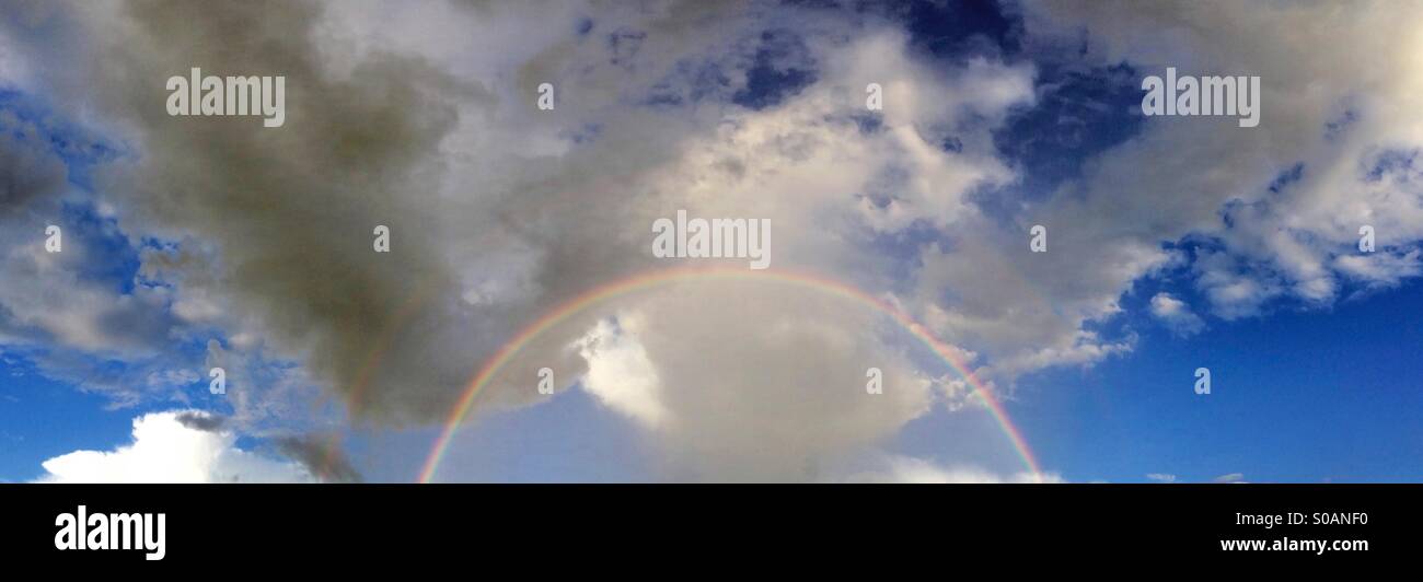 Regenbogen mit Sommerhimmel. Stockfoto