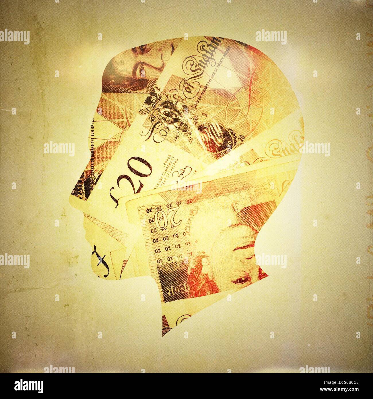 Männliche Silhouette mit Geld - Smartphone-aufgenommenes Stockfoto