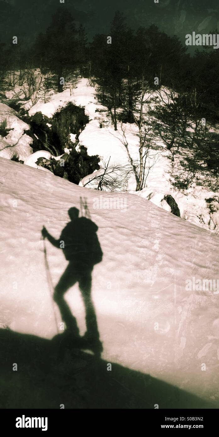 Schatten eines Skifahrers Stockfoto