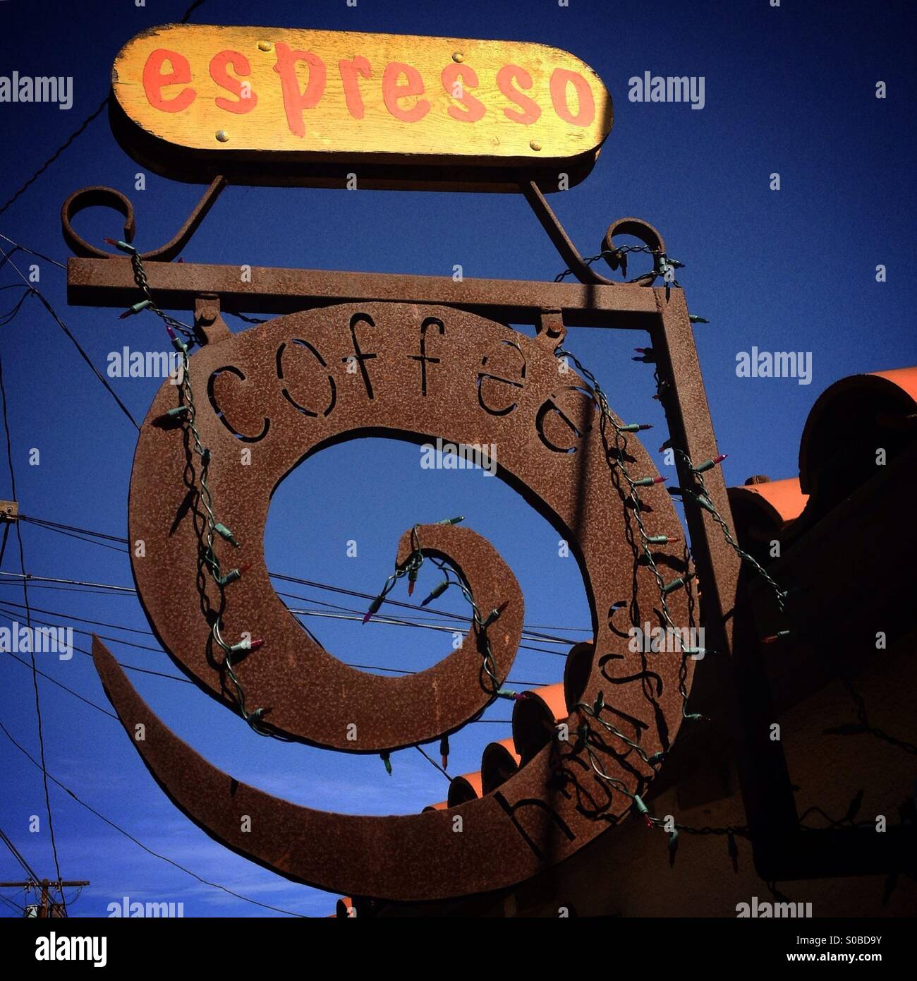 Espresso-Kaffeemaschine Hauszeichen Stockfoto