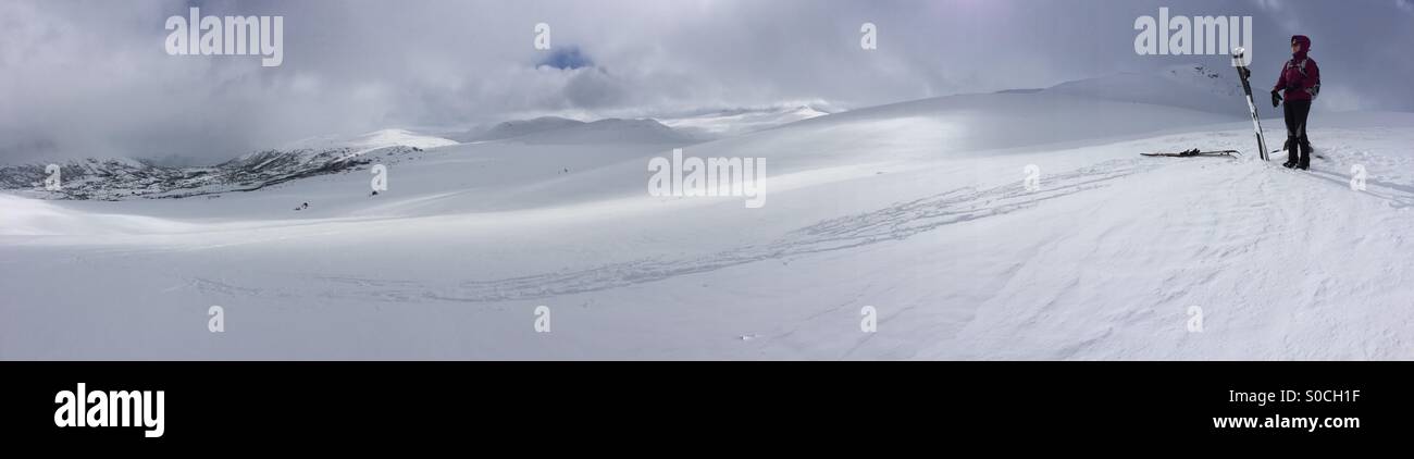 Panorama im Schnee bedeckt Berge Hardangervidda in Norwegen. Stockfoto