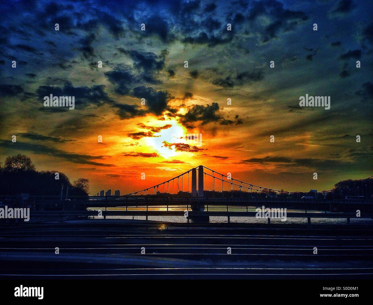 Chelsea Brücke Sonnenuntergang Stockfoto