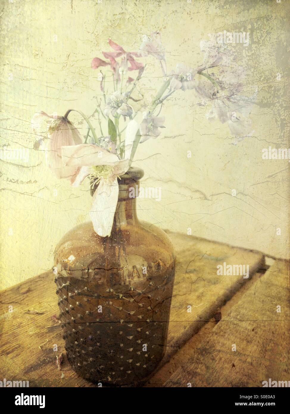 Kleinen Blumenstrauß der Blumen in einer Flasche Stockfoto