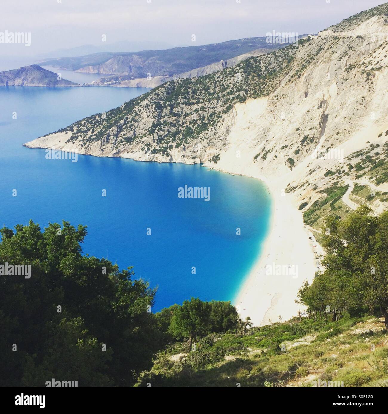 Myrtos Strand auf Kefalonia, Griechenland. Stockfoto