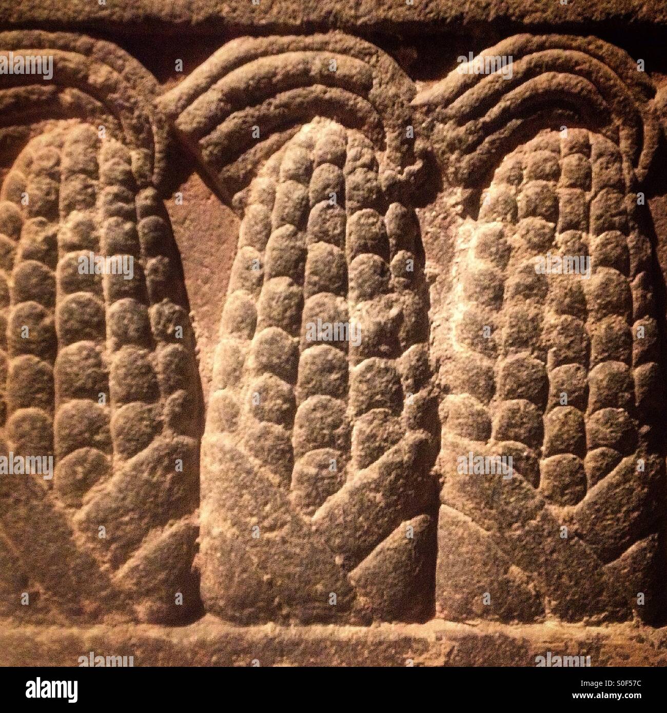 Maisstroh, gemeißelt in Stein in dem Nationalmuseum für Anthropologie in Mexiko-Stadt, Mexiko Stockfoto