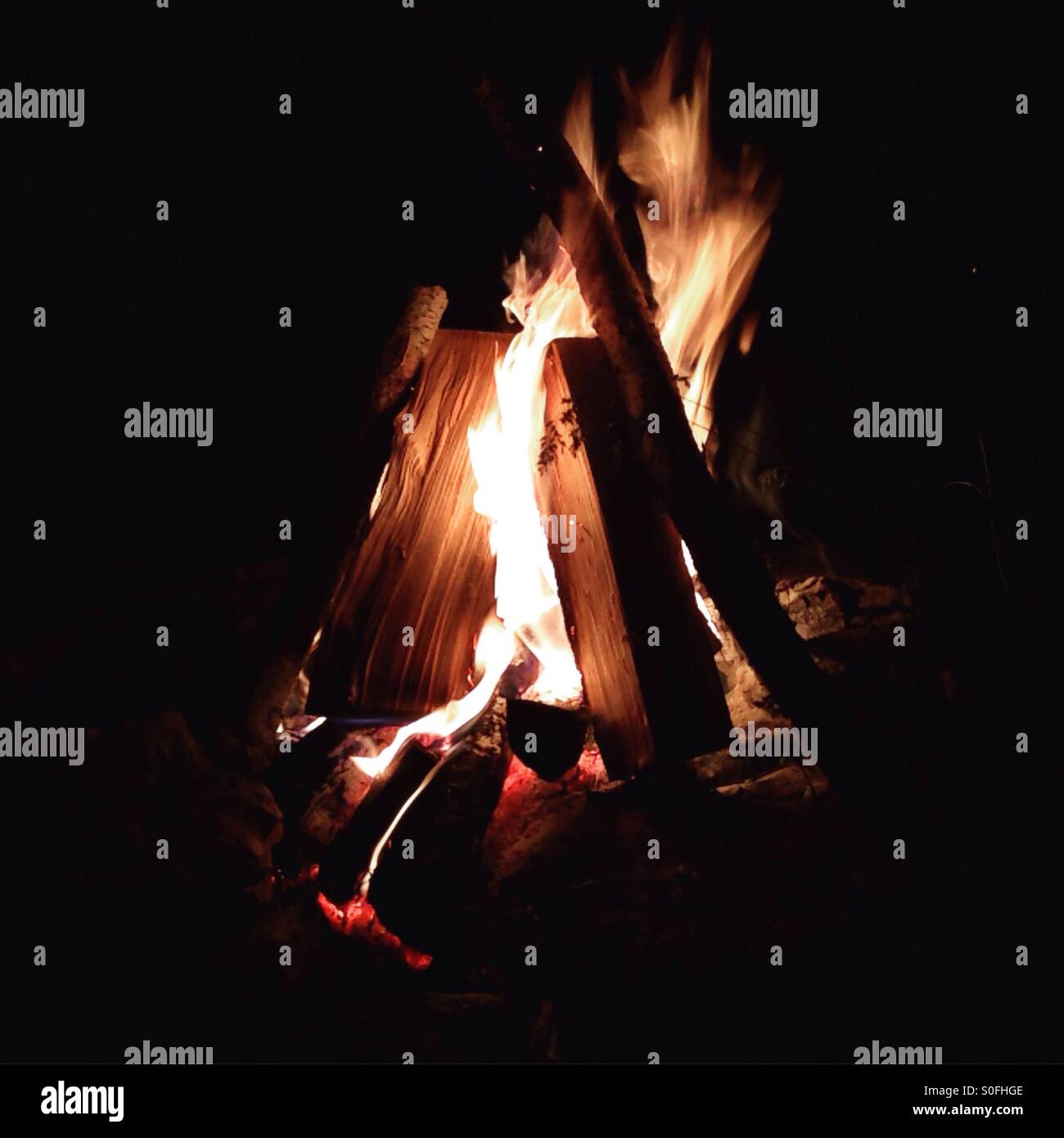 Feuer in der Nacht campen Stockfoto