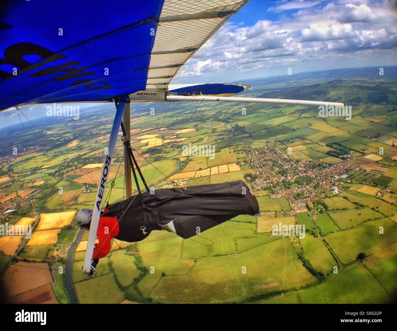 Drachenfliegen über Worcestershire. Stockfoto