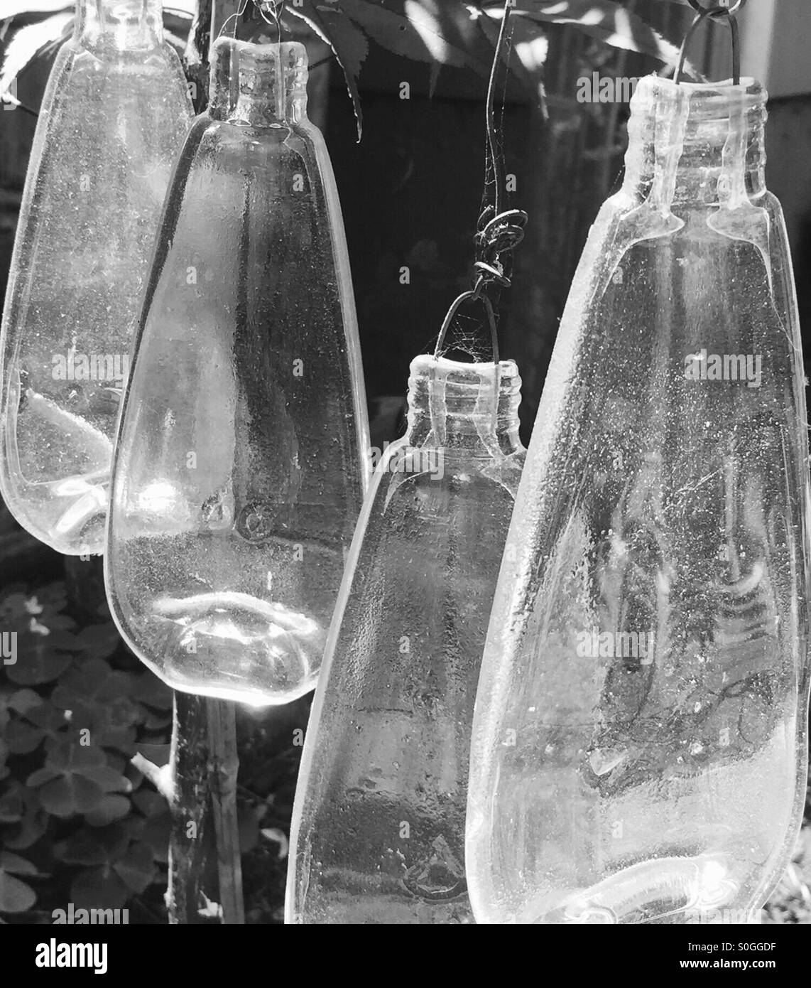 Gedarrtes Glasflaschen und erstellte Glockenspiel Stockfoto