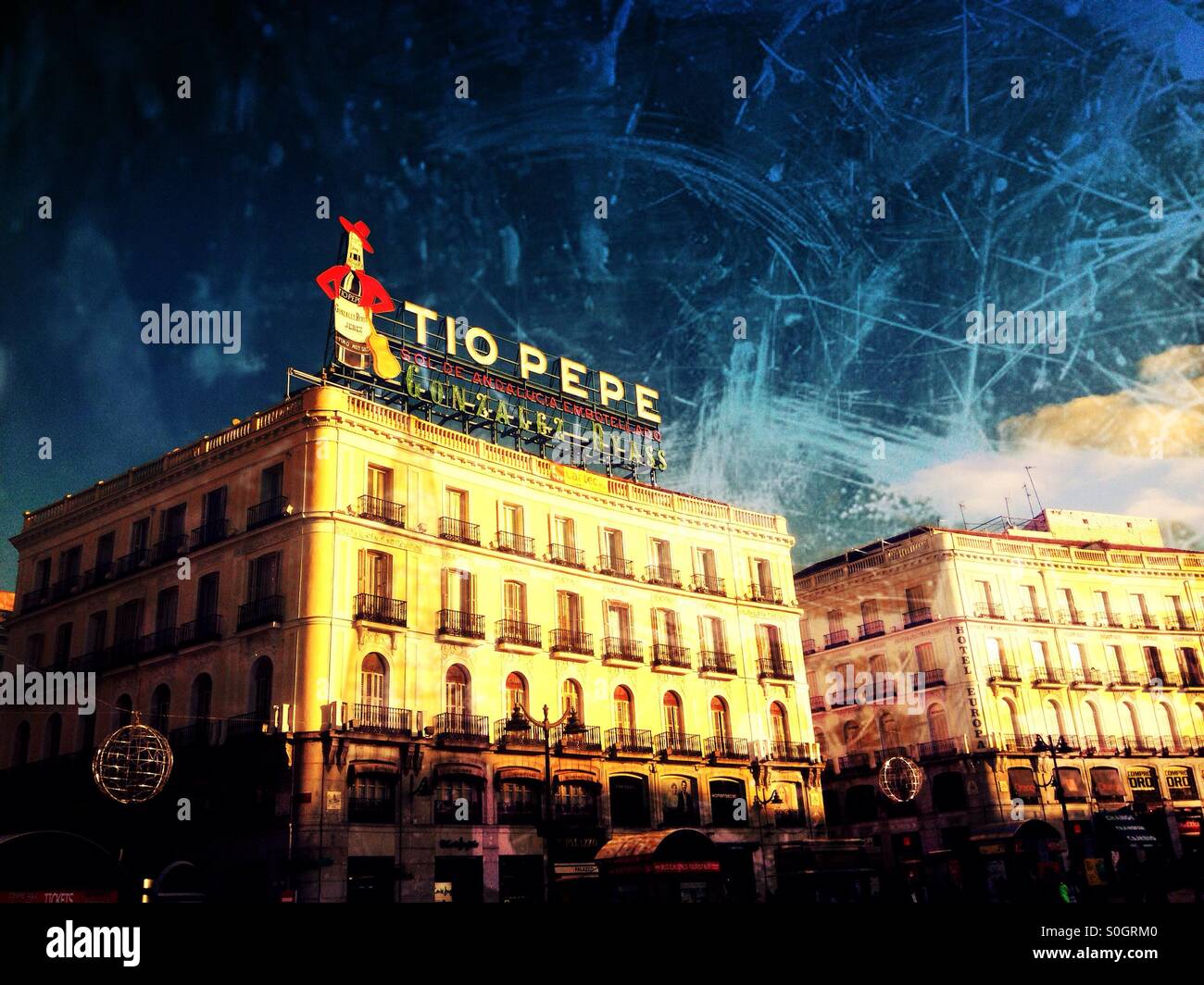 Tio Pepe Gebäude in Madrid, Spanien Stockfoto