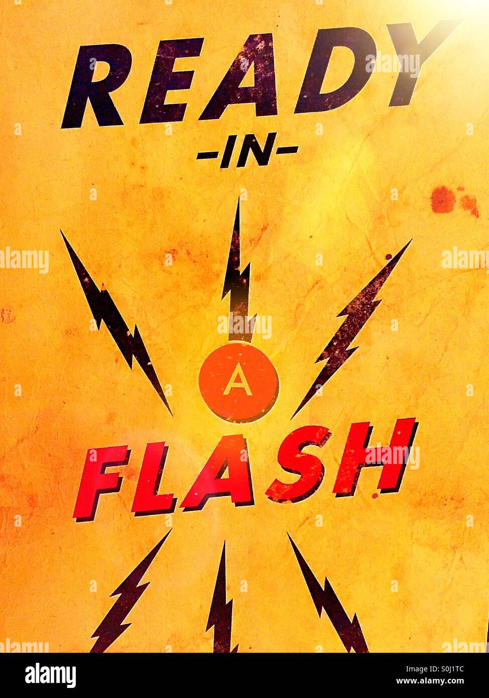 Jahrgang in einem Flash-Foto-Zeichen bereit. - Smartphone-aufgenommenes Stockfoto
