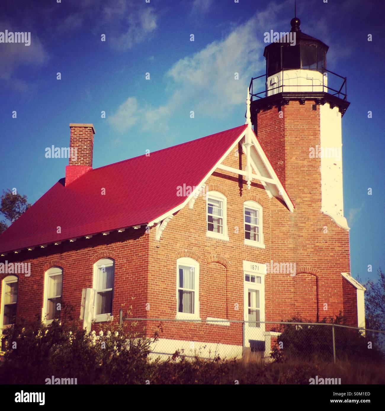 Eagle Harbor Leuchtturm, Keweenah Halbinsel, obere Halbinsel, Michigan, Sonnenaufgang am Leuchtturm von 1871 Stockfoto