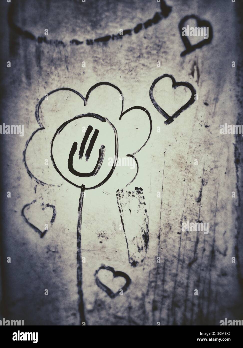 Blume-Graffiti an einer Tür in Berlin Stockfoto